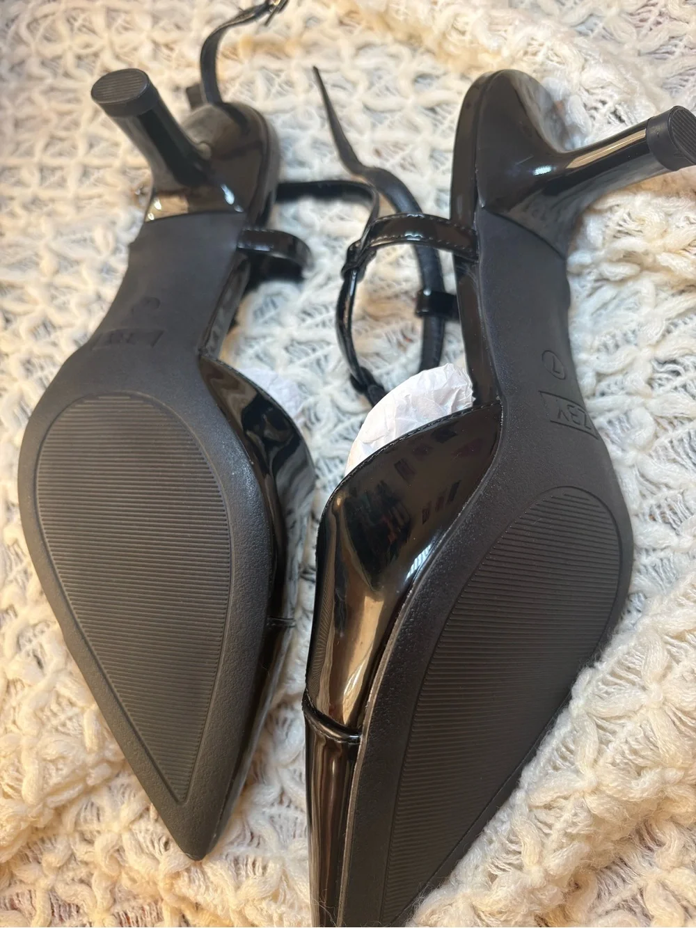 Black Patent Pointed-Toe Slingback Heels